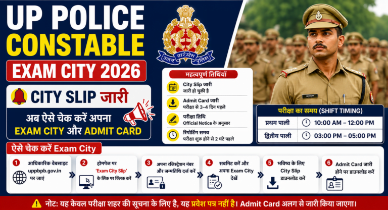 UP Police Constable Exam City 2026: City Slip