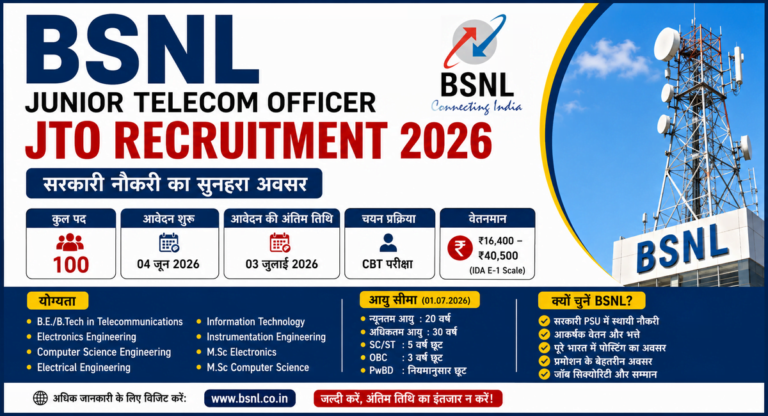 BSNL Junior Telecom Officer JTO Recruitment 2026