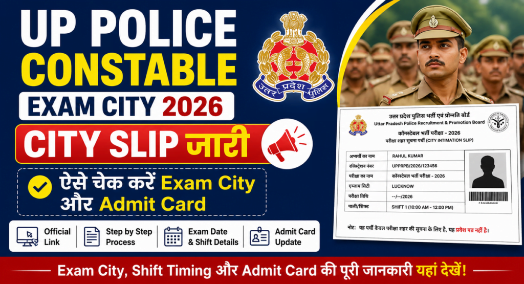 UP Police Constable Exam City 2026: City Slip 