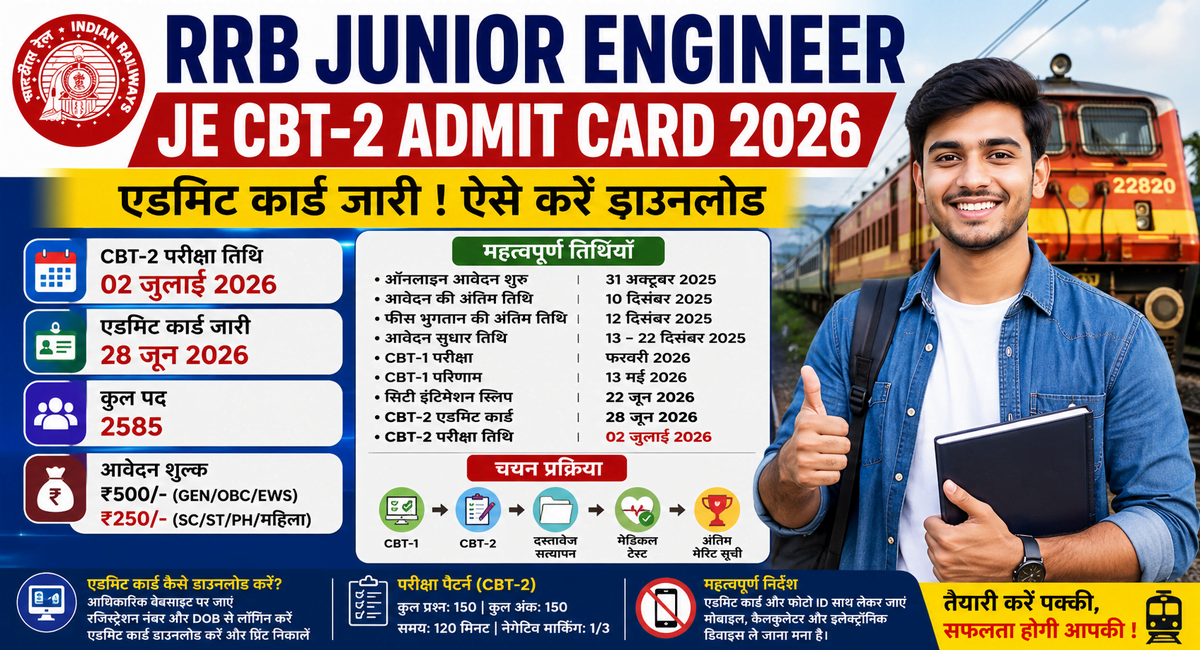 RRB Junior Engineer JE CBT-2 Admit Card 2026