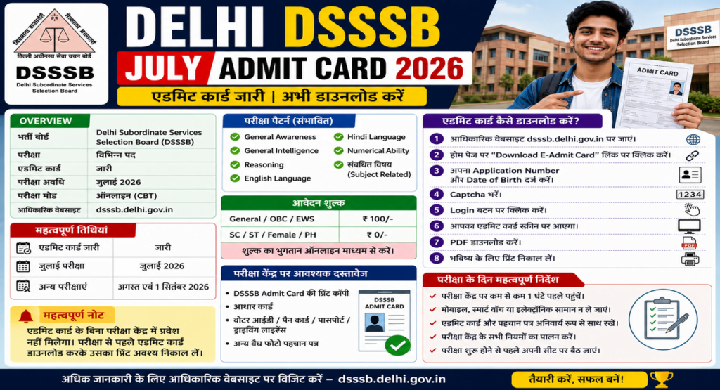 Delhi DSSSB July Admit Card 2026