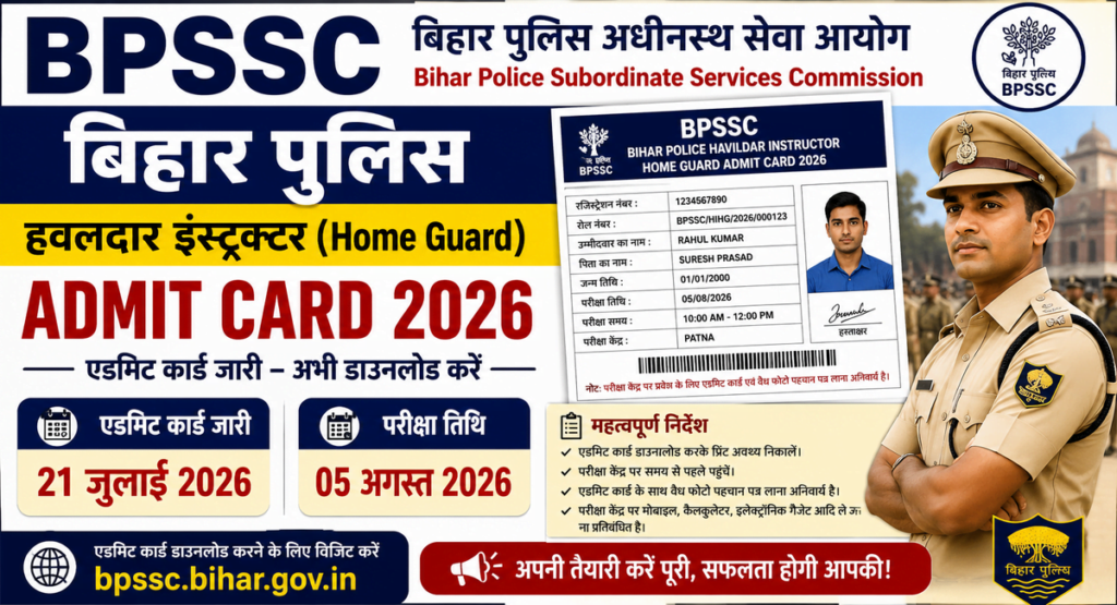 BPSSC Bihar Police Havildar Instructor Home Guard Admit Card 2026