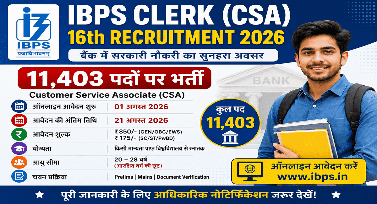 IBPS Clerk (CSA) 16th Recruitment 2026